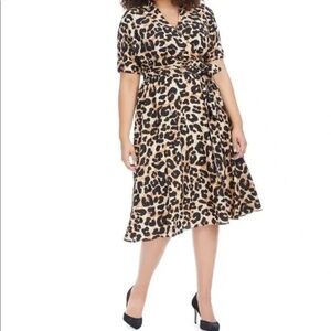$138 NWT Eliza J. Leopard Cheetah Print Faux Wrap Midi Dress Size 10